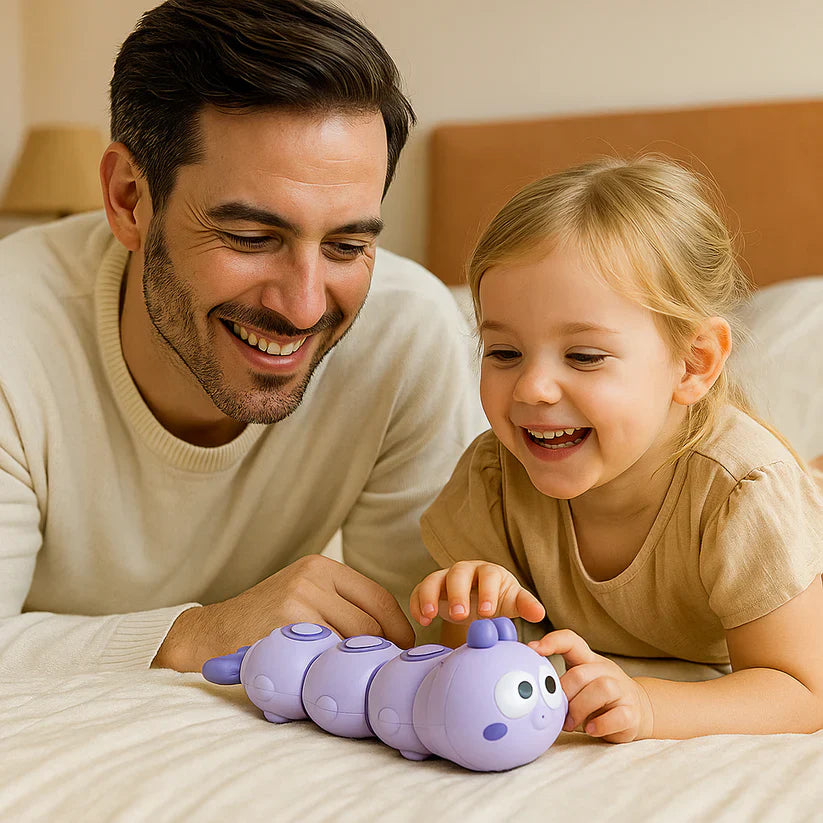 Brinquedo de lagarta de corda para crianças – ajuda na posição de barriga para baixo e nos primeiros movimentos de gatinhar